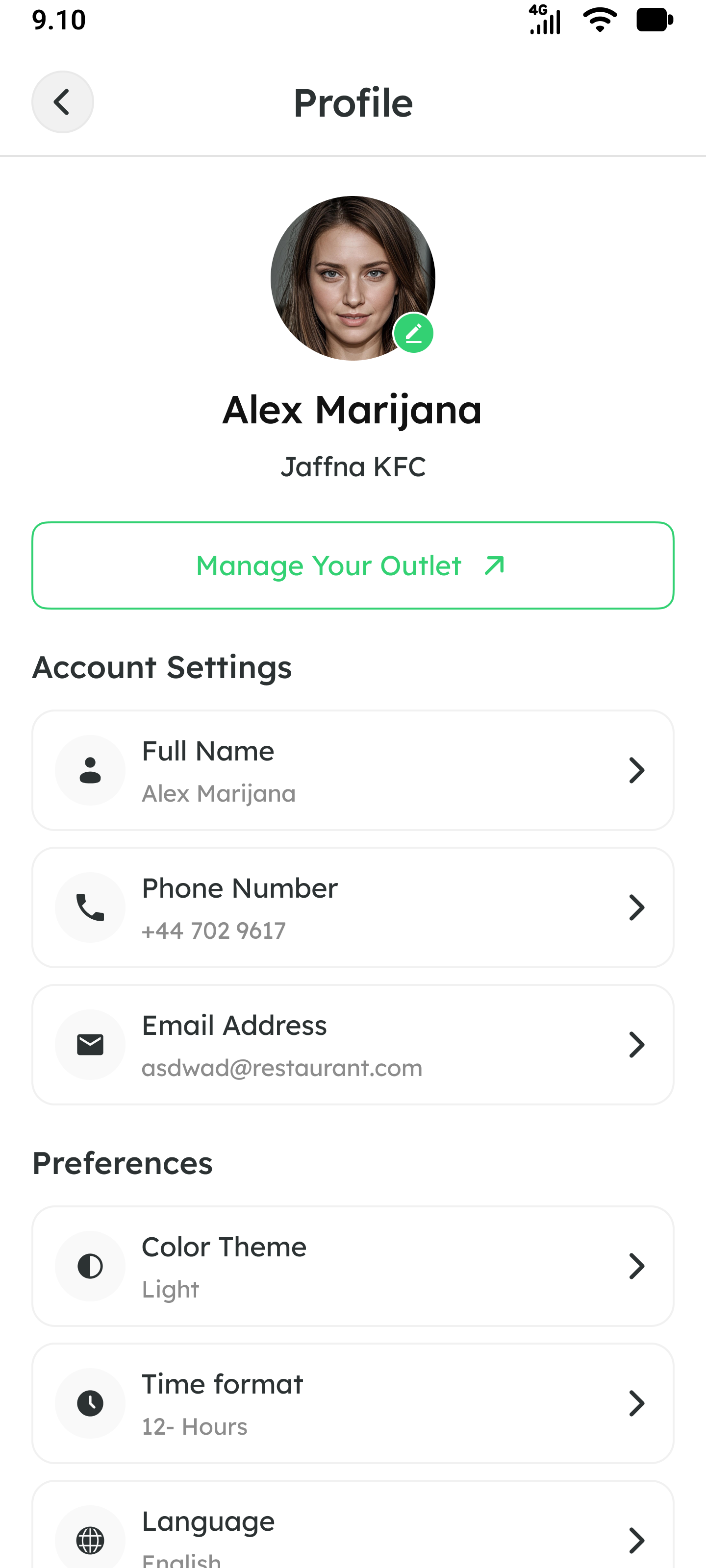 Cashier app settings screen.